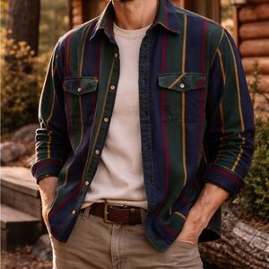 Backpacker Button-Up Shirt Bold Stripe Overshirt Size Large Men's Vintage